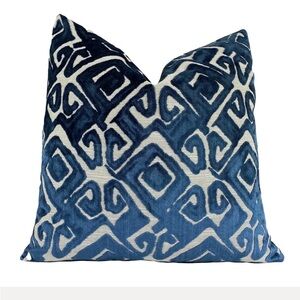 Blue Geometric Velvet Accent Pillow